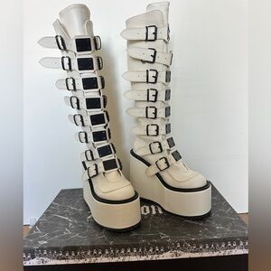 Demonia white Swing 815 Platform Boots